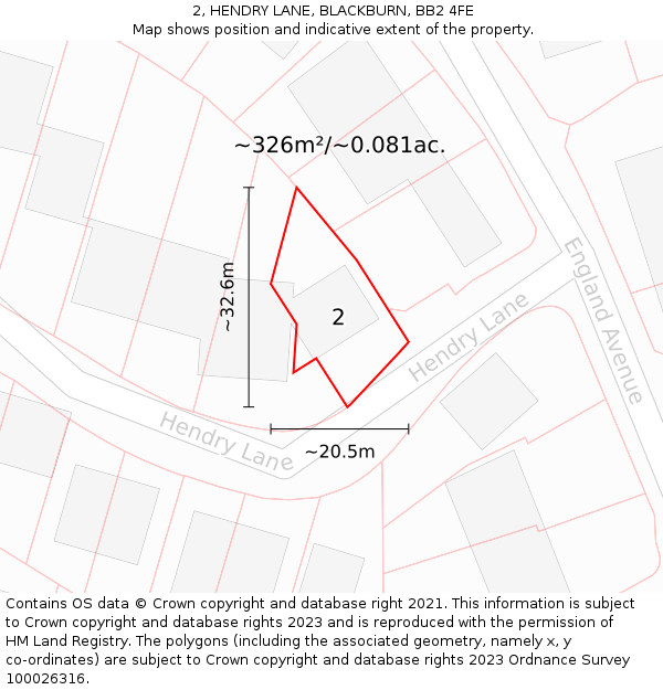 2, HENDRY LANE, BLACKBURN, BB2 4FE: Plot and title map