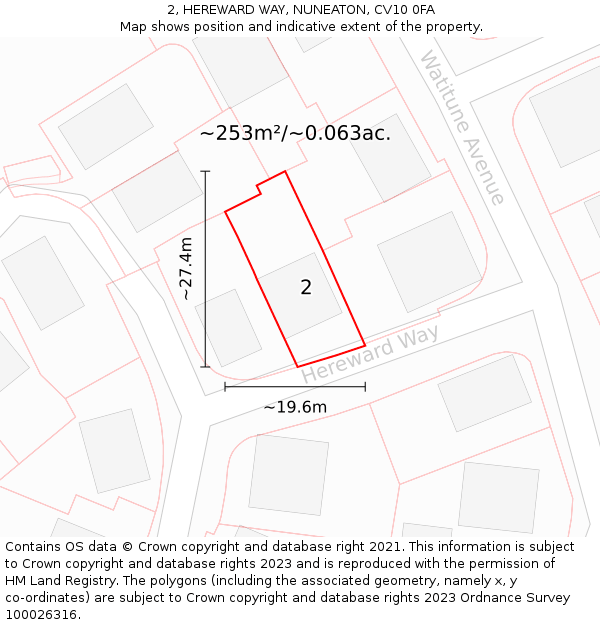 2, HEREWARD WAY, NUNEATON, CV10 0FA: Plot and title map