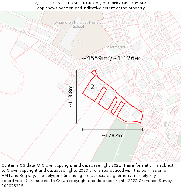 2, HIGHERGATE CLOSE, HUNCOAT, ACCRINGTON, BB5 6LX: Plot and title map