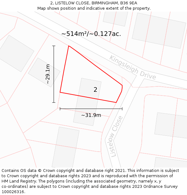 2, LISTELOW CLOSE, BIRMINGHAM, B36 9EA: Plot and title map