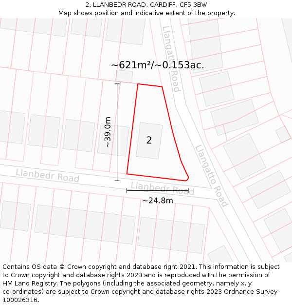 2, LLANBEDR ROAD, CARDIFF, CF5 3BW: Plot and title map