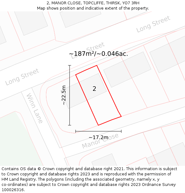 2, MANOR CLOSE, TOPCLIFFE, THIRSK, YO7 3RH: Plot and title map