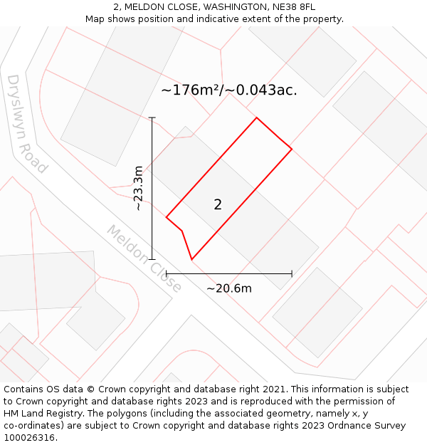 2, MELDON CLOSE, WASHINGTON, NE38 8FL: Plot and title map