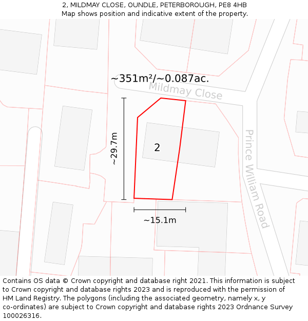 2, MILDMAY CLOSE, OUNDLE, PETERBOROUGH, PE8 4HB: Plot and title map