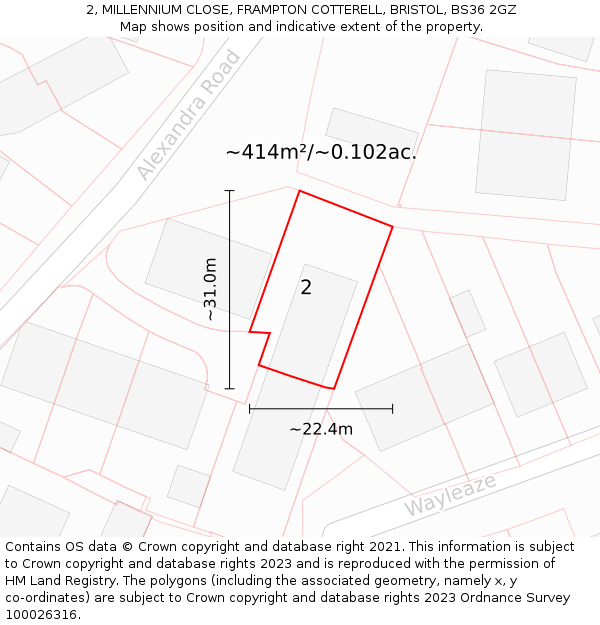 2, MILLENNIUM CLOSE, FRAMPTON COTTERELL, BRISTOL, BS36 2GZ: Plot and title map