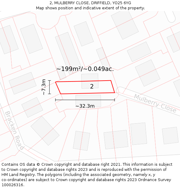 2, MULBERRY CLOSE, DRIFFIELD, YO25 6YG: Plot and title map