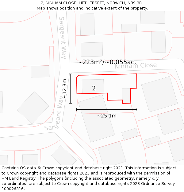 2, NINHAM CLOSE, HETHERSETT, NORWICH, NR9 3RL: Plot and title map
