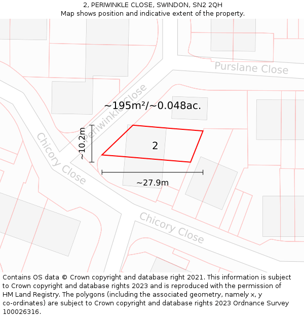 2, PERIWINKLE CLOSE, SWINDON, SN2 2QH: Plot and title map