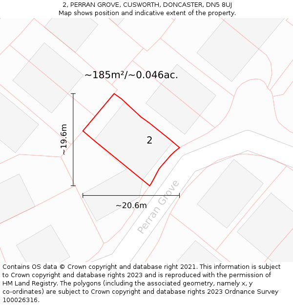 2, PERRAN GROVE, CUSWORTH, DONCASTER, DN5 8UJ: Plot and title map