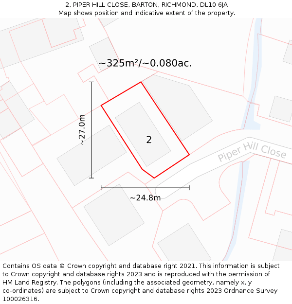 2, PIPER HILL CLOSE, BARTON, RICHMOND, DL10 6JA: Plot and title map