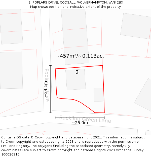 2, POPLARS DRIVE, CODSALL, WOLVERHAMPTON, WV8 2BX: Plot and title map