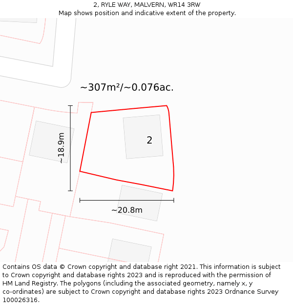 2, RYLE WAY, MALVERN, WR14 3RW: Plot and title map