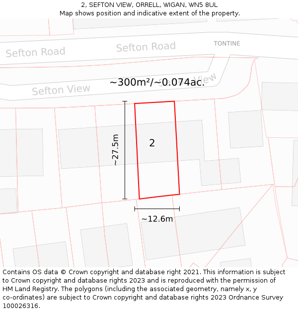 2, SEFTON VIEW, ORRELL, WIGAN, WN5 8UL: Plot and title map