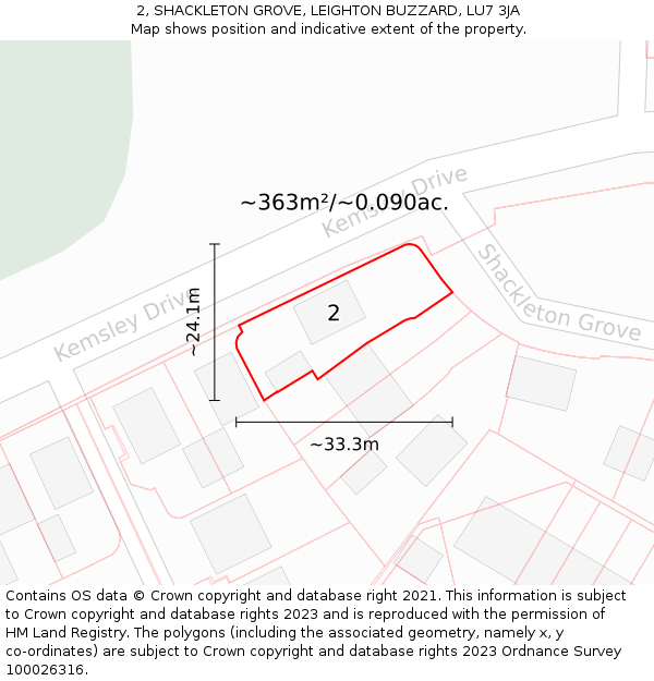 2, SHACKLETON GROVE, LEIGHTON BUZZARD, LU7 3JA: Plot and title map