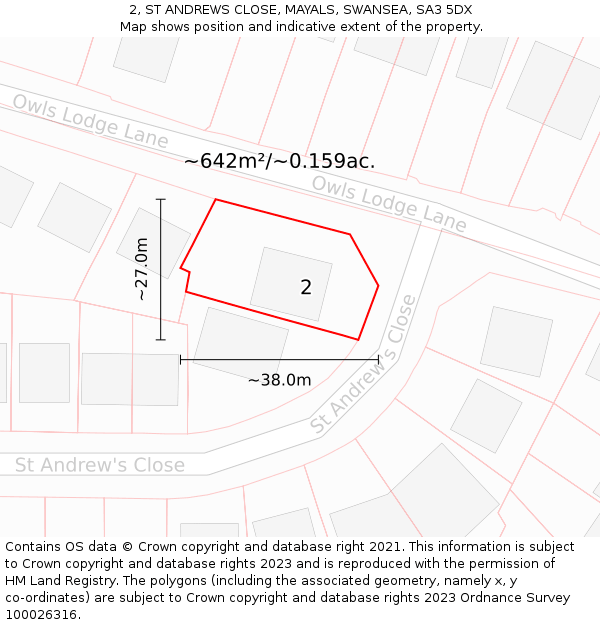 2, ST ANDREWS CLOSE, MAYALS, SWANSEA, SA3 5DX: Plot and title map