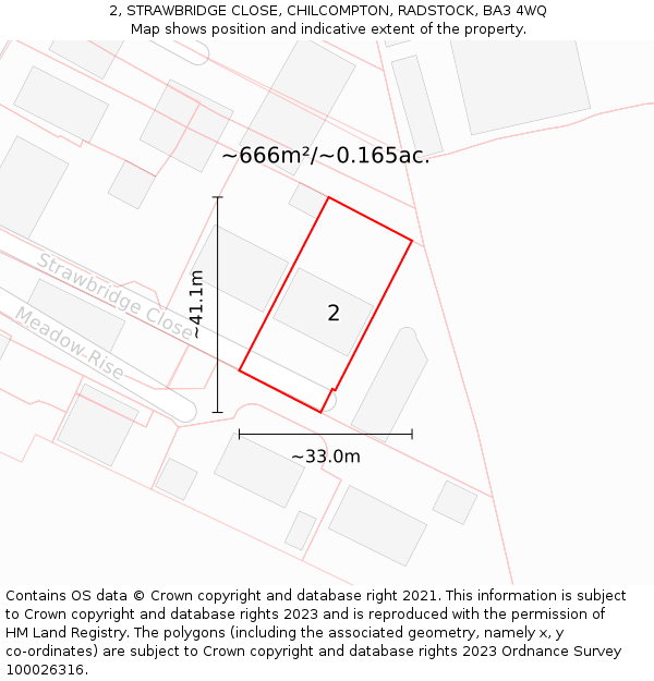 2, STRAWBRIDGE CLOSE, CHILCOMPTON, RADSTOCK, BA3 4WQ: Plot and title map