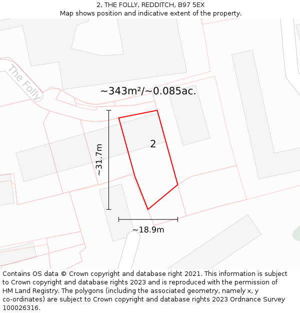 2, THE FOLLY, REDDITCH, B97 5EX: Plot and title map