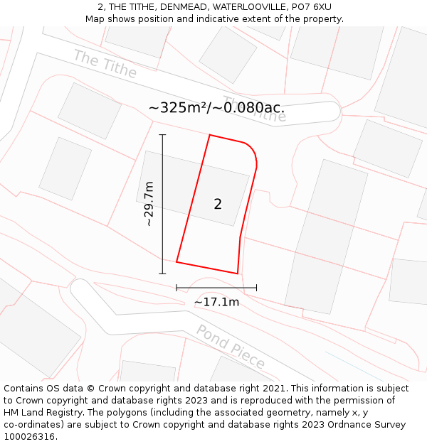 2, THE TITHE, DENMEAD, WATERLOOVILLE, PO7 6XU: Plot and title map