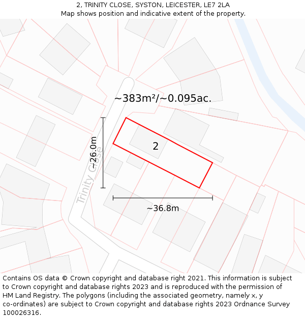 2, TRINITY CLOSE, SYSTON, LEICESTER, LE7 2LA: Plot and title map