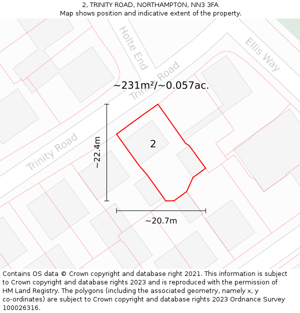 2, TRINITY ROAD, NORTHAMPTON, NN3 3FA: Plot and title map