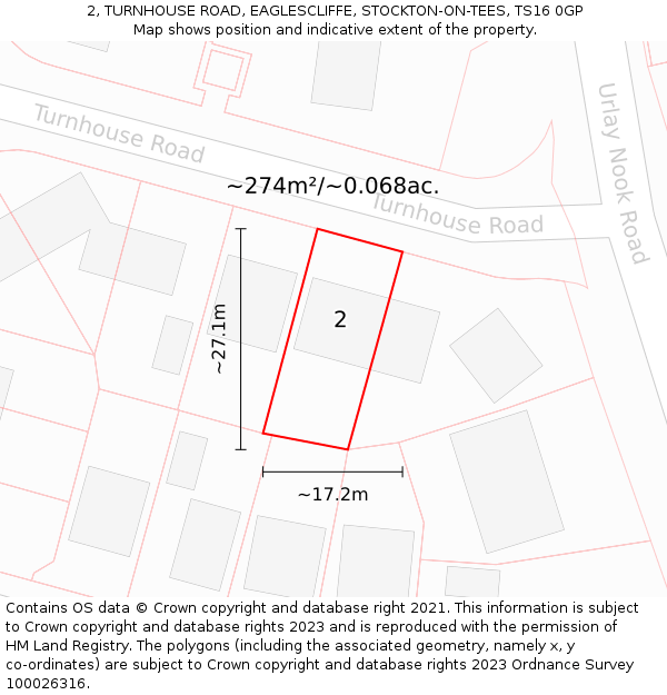 2, TURNHOUSE ROAD, EAGLESCLIFFE, STOCKTON-ON-TEES, TS16 0GP: Plot and title map