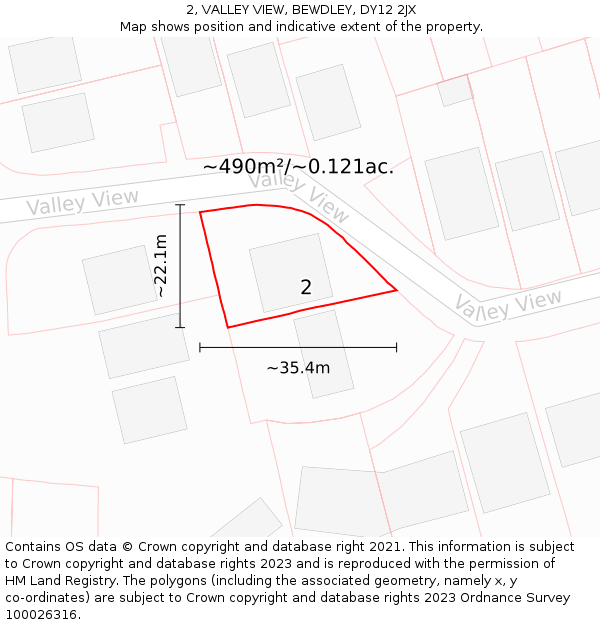 2, VALLEY VIEW, BEWDLEY, DY12 2JX: Plot and title map