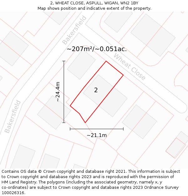 2, WHEAT CLOSE, ASPULL, WIGAN, WN2 1BY: Plot and title map