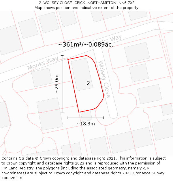 2, WOLSEY CLOSE, CRICK, NORTHAMPTON, NN6 7XE: Plot and title map