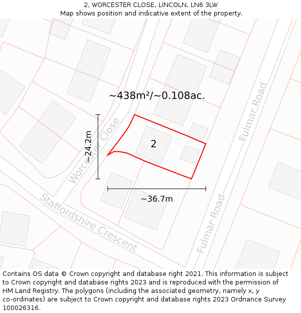 2, WORCESTER CLOSE, LINCOLN, LN6 3LW: Plot and title map