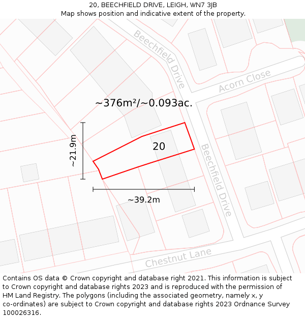 20, BEECHFIELD DRIVE, LEIGH, WN7 3JB: Plot and title map