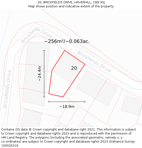 20, BRICKFIELDS DRIVE, HAVERHILL, CB9 9SJ: Plot and title map