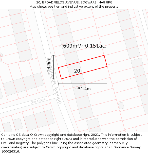 20, BROADFIELDS AVENUE, EDGWARE, HA8 8PG: Plot and title map