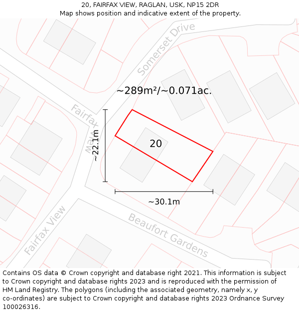 20, FAIRFAX VIEW, RAGLAN, USK, NP15 2DR: Plot and title map