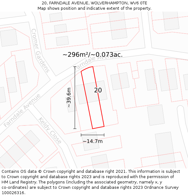 20, FARNDALE AVENUE, WOLVERHAMPTON, WV6 0TE: Plot and title map