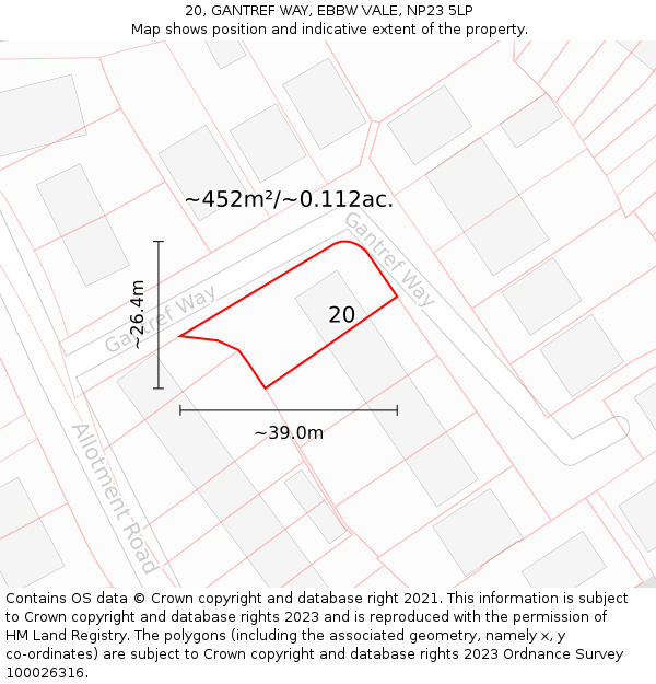 20, GANTREF WAY, EBBW VALE, NP23 5LP: Plot and title map