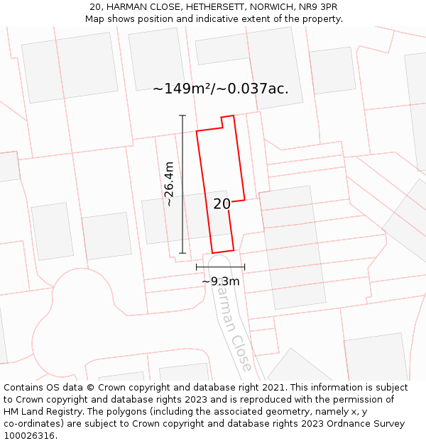 20, HARMAN CLOSE, HETHERSETT, NORWICH, NR9 3PR: Plot and title map