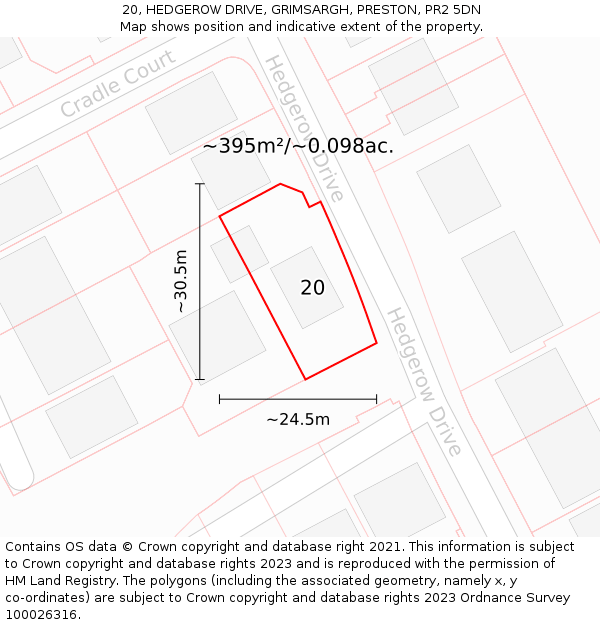 20, HEDGEROW DRIVE, GRIMSARGH, PRESTON, PR2 5DN: Plot and title map