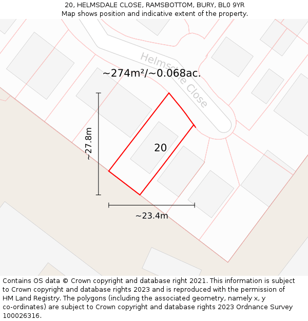 20, HELMSDALE CLOSE, RAMSBOTTOM, BURY, BL0 9YR: Plot and title map