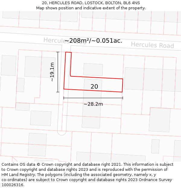 20, HERCULES ROAD, LOSTOCK, BOLTON, BL6 4NS: Plot and title map