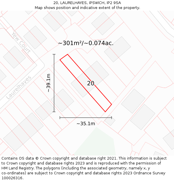 20, LAURELHAYES, IPSWICH, IP2 9SA: Plot and title map
