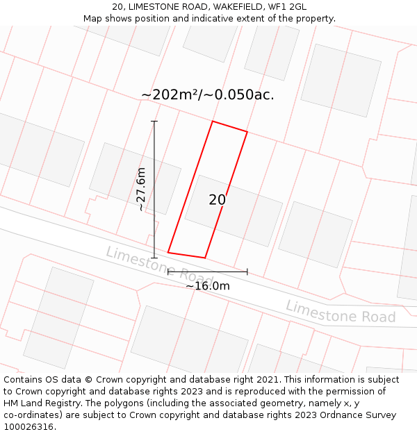 20, LIMESTONE ROAD, WAKEFIELD, WF1 2GL: Plot and title map