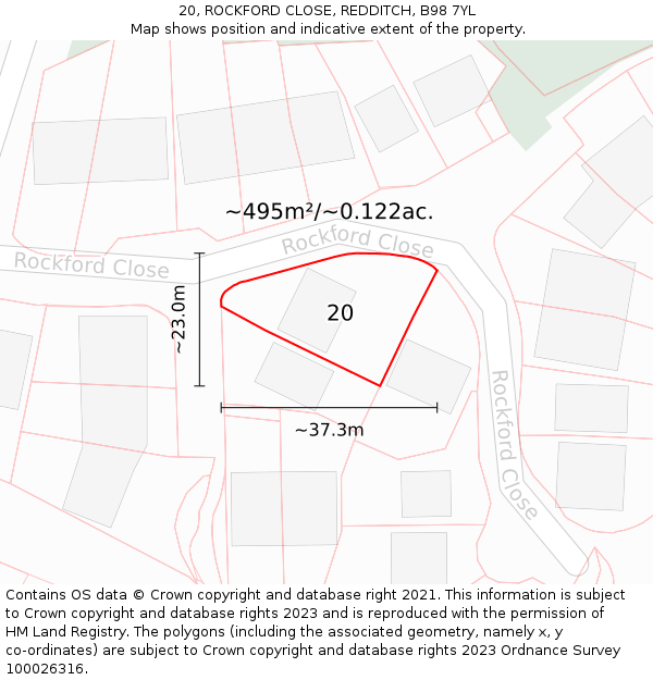 20, ROCKFORD CLOSE, REDDITCH, B98 7YL: Plot and title map
