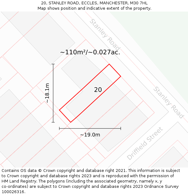 20, STANLEY ROAD, ECCLES, MANCHESTER, M30 7HL: Plot and title map