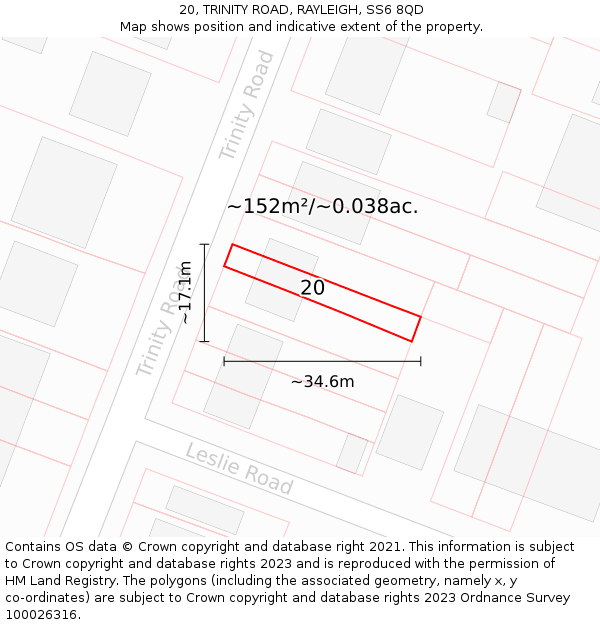 20, TRINITY ROAD, RAYLEIGH, SS6 8QD: Plot and title map