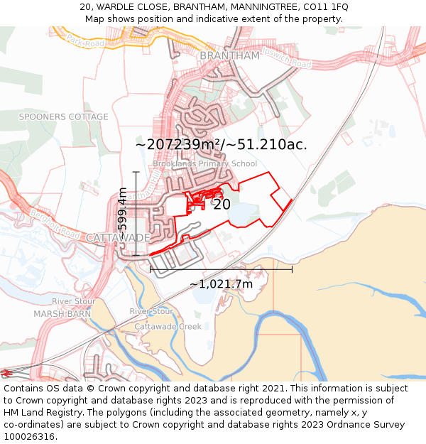 20, WARDLE CLOSE, BRANTHAM, MANNINGTREE, CO11 1FQ: Plot and title map