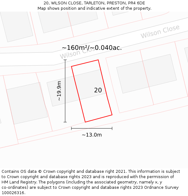 20, WILSON CLOSE, TARLETON, PRESTON, PR4 6DE: Plot and title map