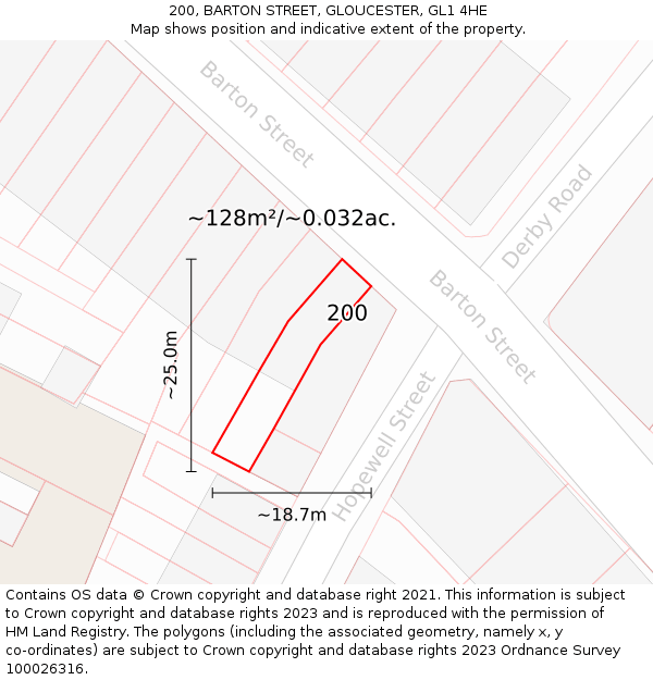 200, BARTON STREET, GLOUCESTER, GL1 4HE: Plot and title map