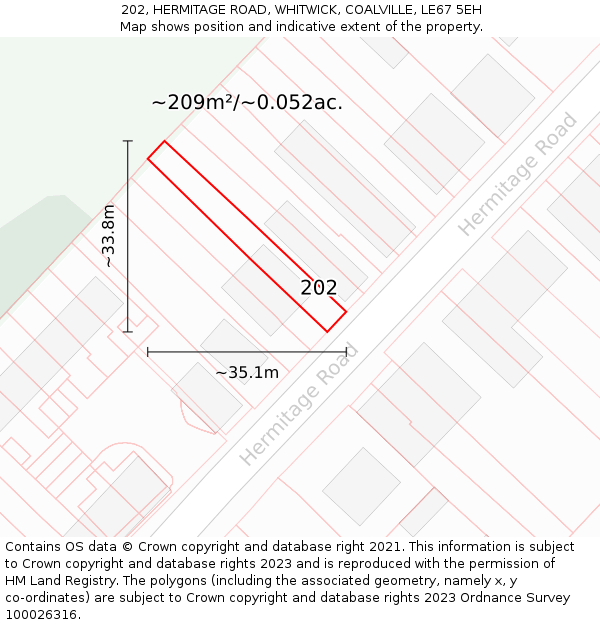 202, HERMITAGE ROAD, WHITWICK, COALVILLE, LE67 5EH: Plot and title map
