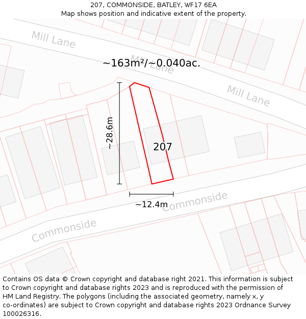 207, COMMONSIDE, BATLEY, WF17 6EA: Plot and title map