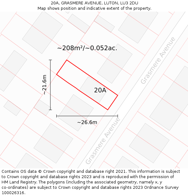 20A, GRASMERE AVENUE, LUTON, LU3 2DU: Plot and title map